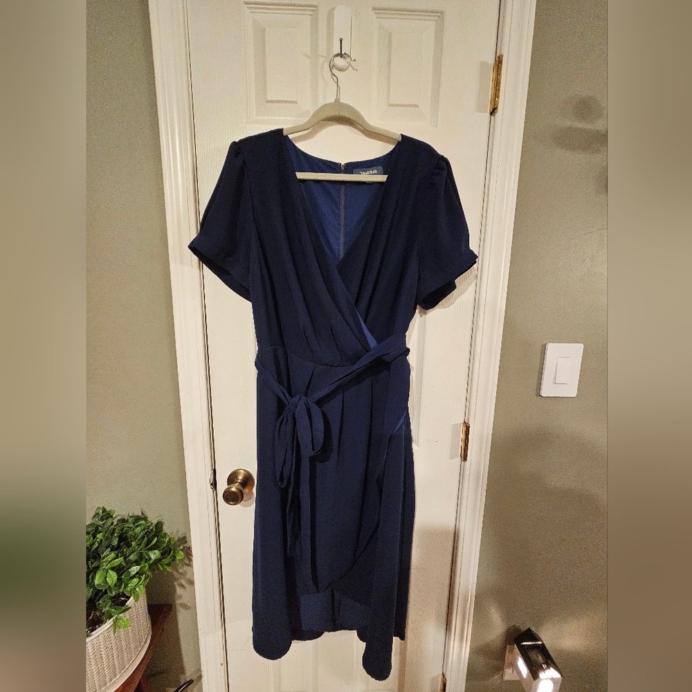 Navy Blue Modcloth Faux Wrap Dress w/ Pockets
